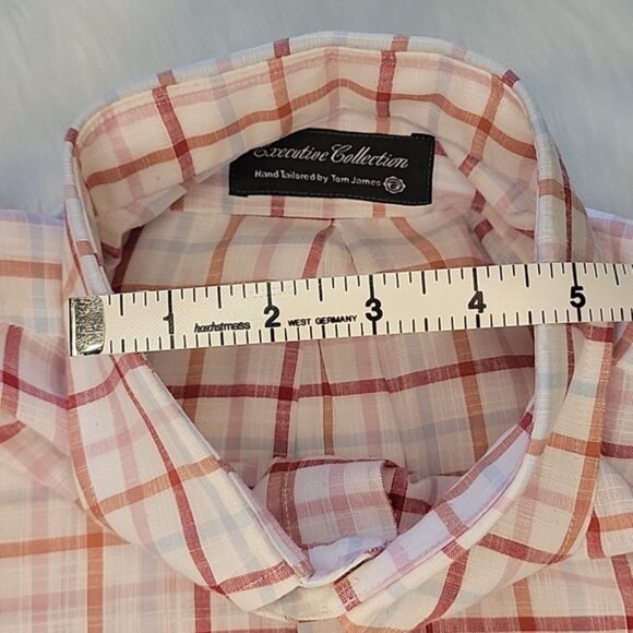 TOM JAMES EXECUTIVE COLLECTION Hand Tailored Plaid Windowpane Office Dress Shirt - Picture 7 of 10